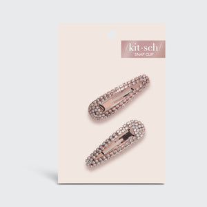 KITSCH - Mini pinces à pression en strass - Or rose