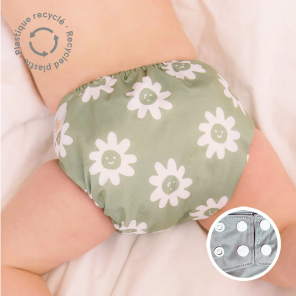 Couche à poche - avec 2 inserts en bambou - Taille unique - Fleurs Joyeuses - La Petite Ourse