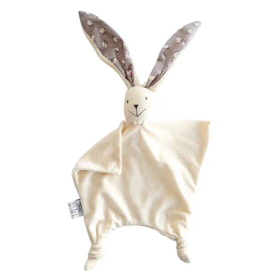 Doudou lapinou de bambou oreilles fleurs grises- Papoum Papoum